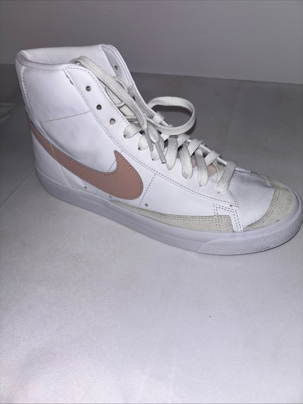 Nike Women's White High-Top Sneaker with Blush Swoosh Size 10